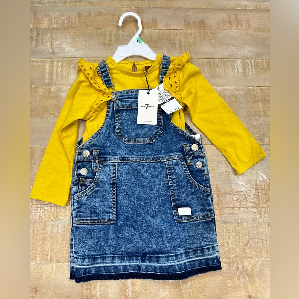 7 for all mankind baby girls 18 months 2 piece ruffle shirt denim overall dress